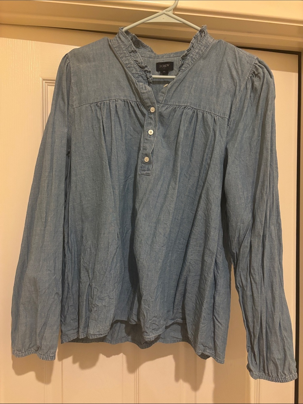 J. Crew Light Blue Chambray Peasant Top